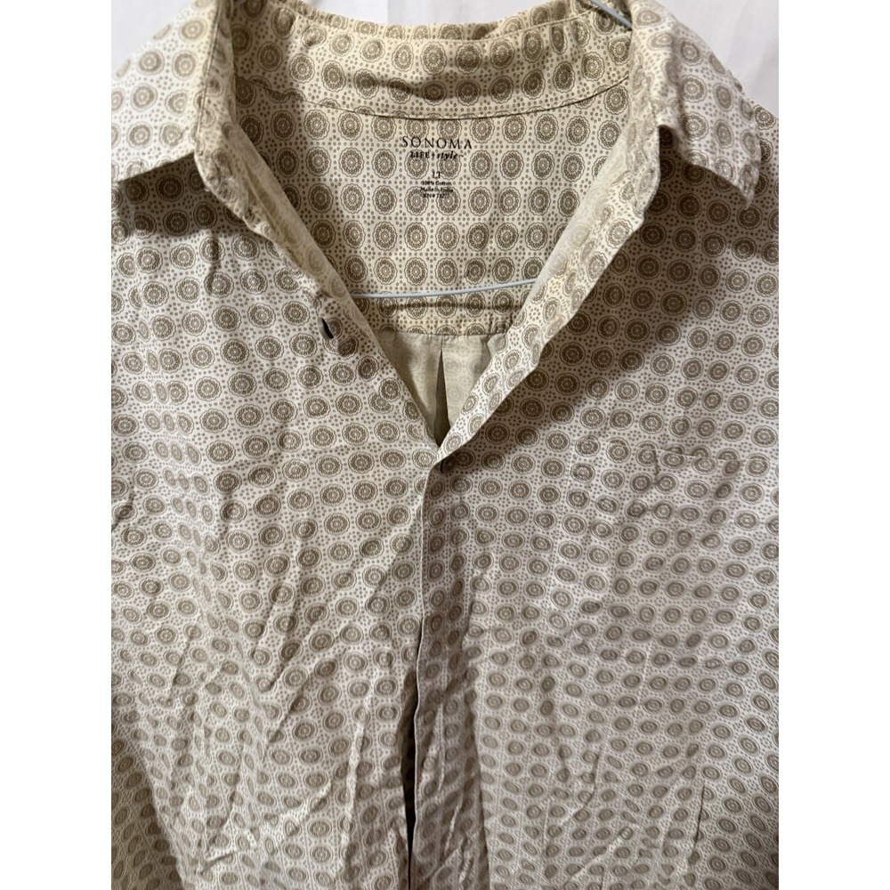 Sonoma Life short-sleeve shirt Size LT Beige Brown Circles Men's - Picture 2 of 6